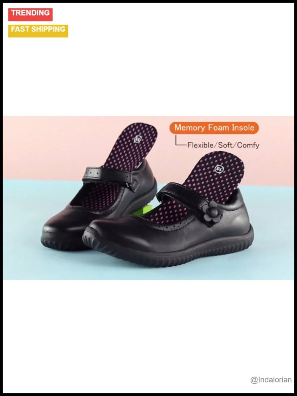 Girls Mary Jane School Uniform Shoes Hook & Loop Closure Faux Leather